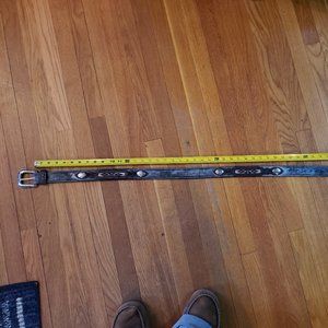 Wrangler Western Leather Belt 38 Mens Aztec Southwest Inlay Concho Cowboy Buckle